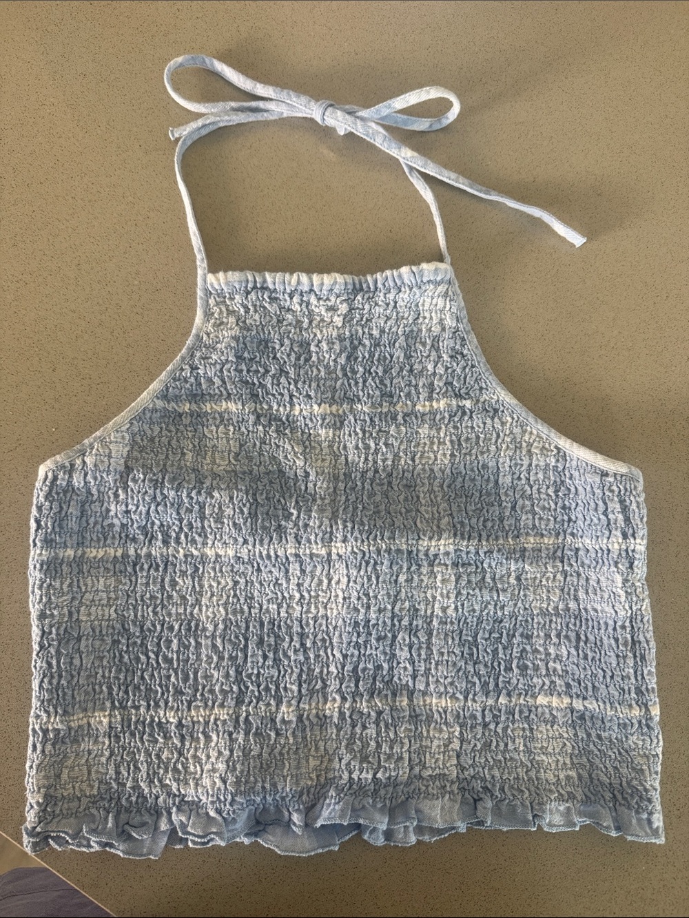 American Eagle Outfitters Light Blue Smocked Halter Crop Top